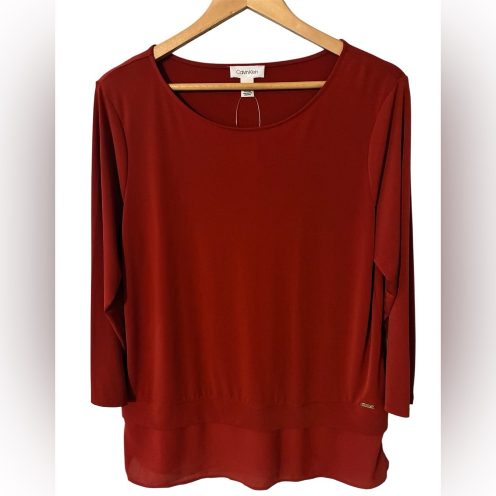 Calvin Klein Women's Brick Red Layered Long-Sleeve Top